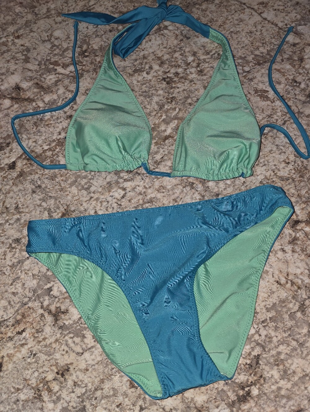 No Boundaries Teal & Mint Colorblock Triangle Bikini